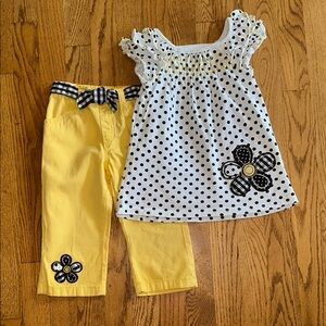 Young Hearts Black and Yellow Matching Set with Ruffle Sleeves, Size 5